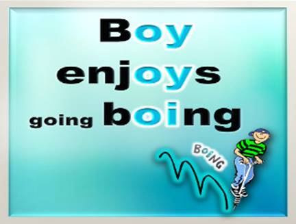 OI/OY sound: boy enjoys going boing